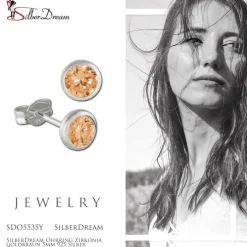 SilberDream Ohrring Zirkonia goldbraun 5mm 925 Silber Ohrstecker SDO5535Y