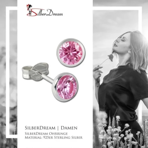 SilberDream Ohrring Zirkonia rosa 5mm 925 Silber Ohrstecker SDO5535A