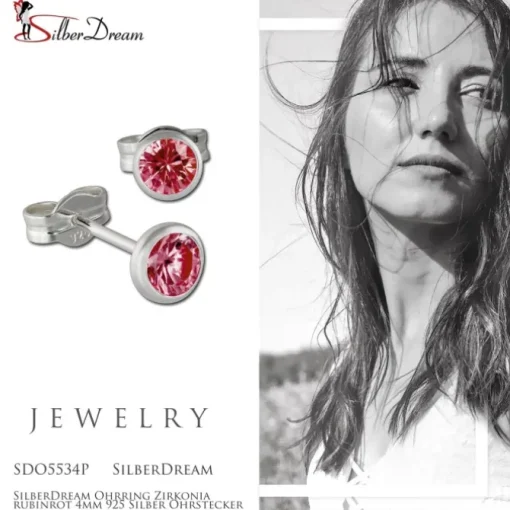 SilberDream Ohrring Zirkonia rubinrot 4mm 925 Silber Ohrstecker SDO5534P