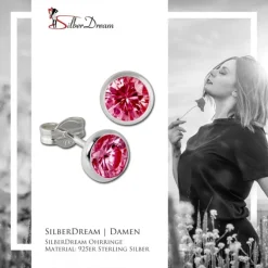 SilberDream Ohrring Zirkonia rubinrot 6mm 925 Silber Ohrstecker SDO5536P