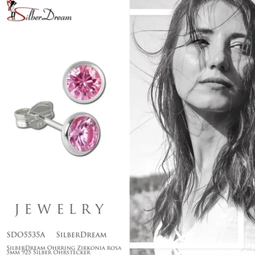 SilberDream Ohrring Zirkonia rosa 5mm 925 Silber Ohrstecker SDO5535A