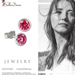 SilberDream Ohrring Zirkonia rubinrot 6mm 925 Silber Ohrstecker SDO5536P