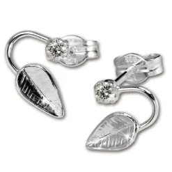 SilberDream Ohrringe Blatt Zirkonia weiß 925 Silber SDO531W