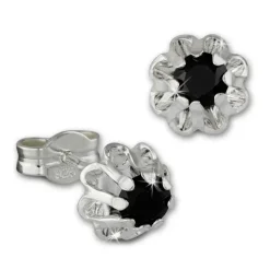 SilberDream Ohrringe Blümchen Zirkonia schwarz 925er Ohrstecker SDO5903S