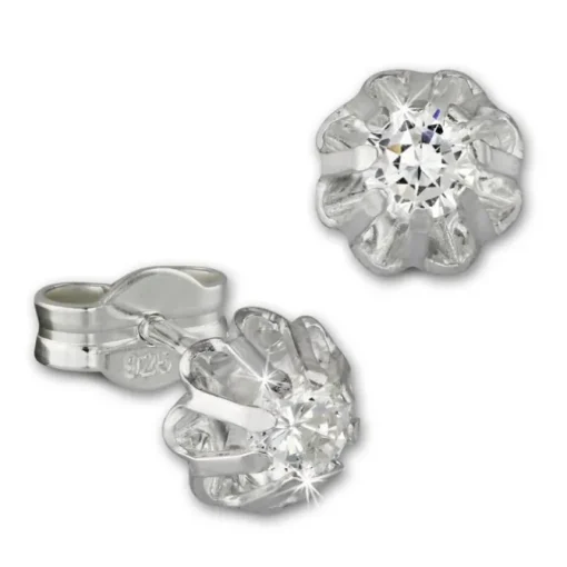 SilberDream Ohrringe Blümchen Zirkonia weiß 925er Ohrstecker SDO5903W