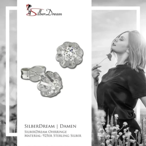 SilberDream Ohrringe Blümchen Zirkonia weiß 925er Ohrstecker SDO5903W