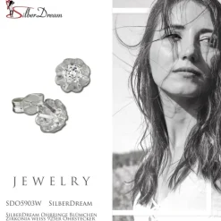 SilberDream Ohrringe Blümchen Zirkonia weiß 925er Ohrstecker SDO5903W