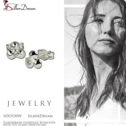 SilberDream Ohrringe Blümchen weiß 925 Silber Ohrstecker SDO530W