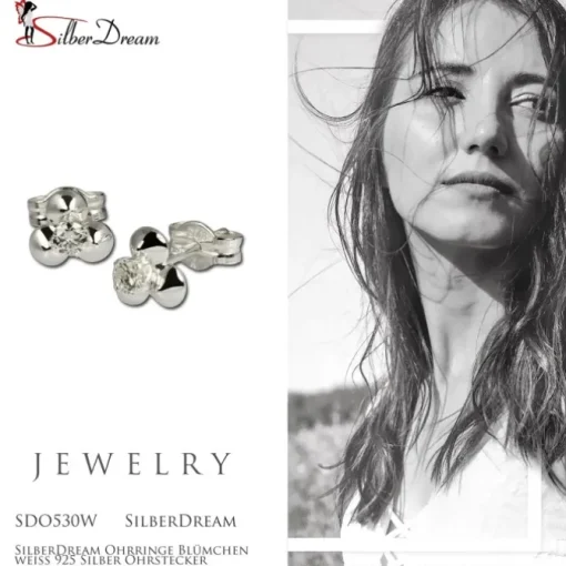 SilberDream Ohrringe Blümchen weiß 925 Silber Ohrstecker SDO530W