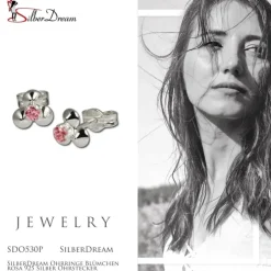 SilberDream Ohrringe Blümchen rosa 925 Silber Ohrstecker SDO530P