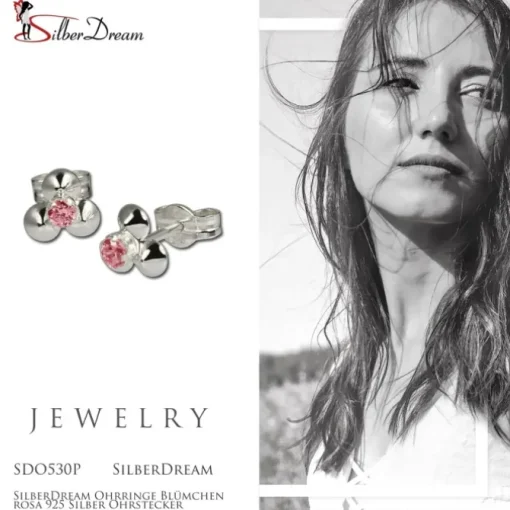 SilberDream Ohrringe Blümchen rosa 925 Silber Ohrstecker SDO530P