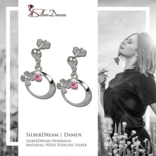 SilberDream Ohrringe Blütenring Zirkonia rosa Ohrstecker 925er SDO547A
