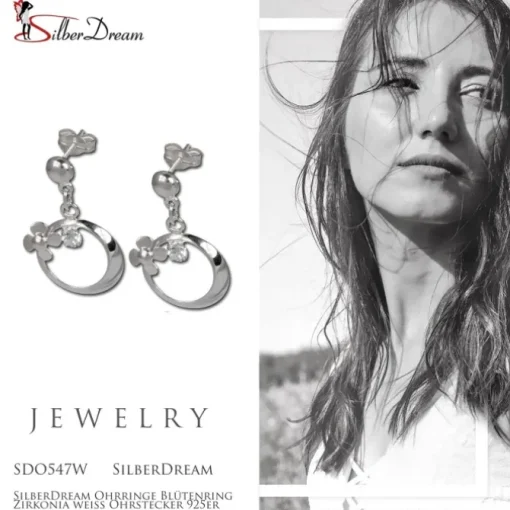 SilberDream Ohrringe Blütenring Zirkonia weiß Ohrstecker 925er SDO547W
