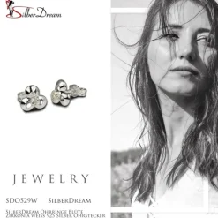 SilberDream Ohrringe Blüte Zirkonia weiß 925 Silber Ohrstecker SDO529W