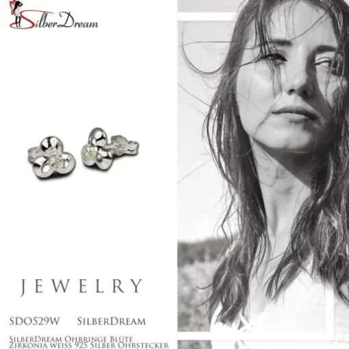 SilberDream Ohrringe Blüte Zirkonia weiß 925 Silber Ohrstecker SDO529W