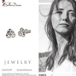 SilberDream Ohrringe Blüte Zirkonia rosa 925 Silber Ohrstecker SDO529P