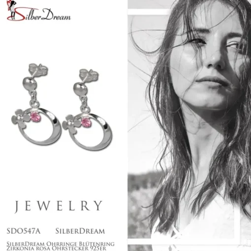 SilberDream Ohrringe Blütenring Zirkonia rosa Ohrstecker 925er SDO547A