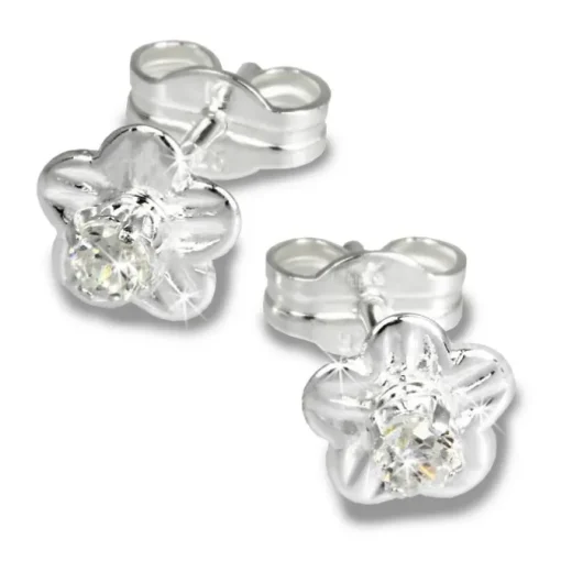 SilberDream Ohrringe Blume Zirkonia weiß 925 Silber Ohrstecker SDO543W