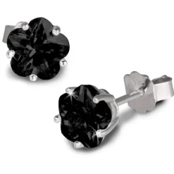 SilberDream Ohrringe Blume 6mm Zirkonia schwarz Silber Ohrstecker SDO736S