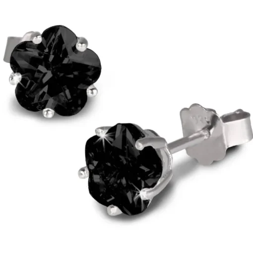 SilberDream Ohrringe Blume 6mm Zirkonia schwarz Silber Ohrstecker SDO736S