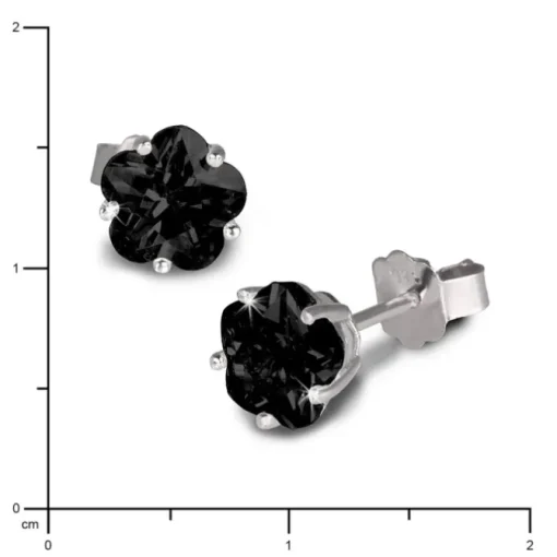 SilberDream Ohrringe Blume 6mm Zirkonia schwarz Silber Ohrstecker SDO736S