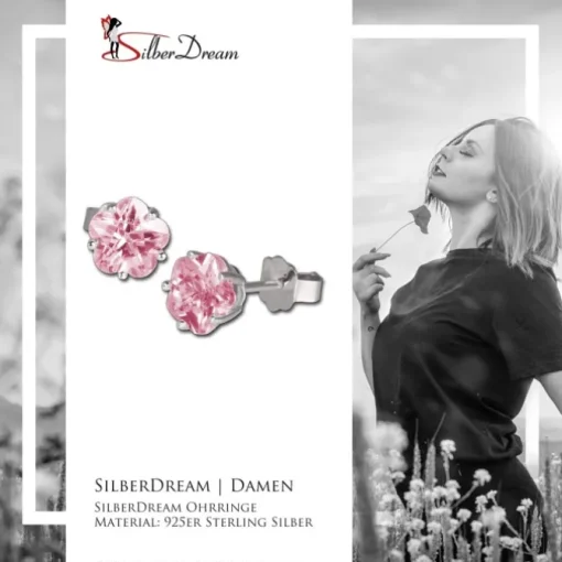 SilberDream Ohrringe Blume 6mm Zirkonia rosa Silber Ohrstecker SDO736A