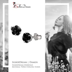 SilberDream Ohrringe Blume 6mm Zirkonia schwarz Silber Ohrstecker SDO736S