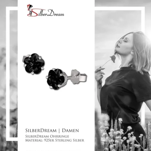 SilberDream Ohrringe Blume 6mm Zirkonia schwarz Silber Ohrstecker SDO736S