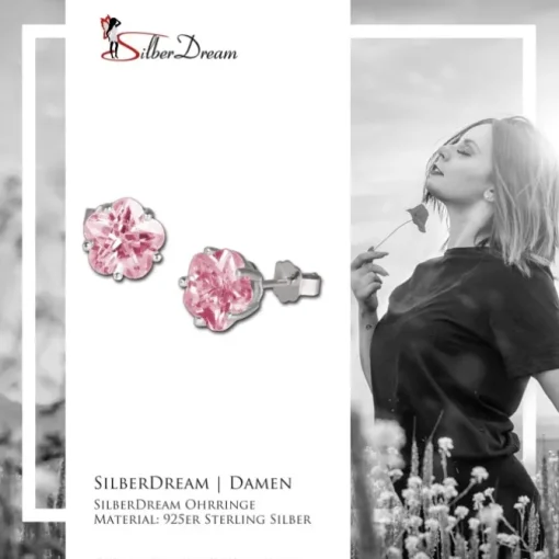 SilberDream Ohrringe Blume Zirkonia rosa 925 Silber Ohrstecker SDO738A