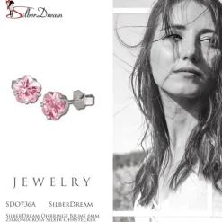 SilberDream Ohrringe Blume 6mm Zirkonia rosa Silber Ohrstecker SDO736A