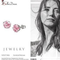 SilberDream Ohrringe Blume Zirkonia rosa 925 Silber Ohrstecker SDO738A