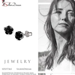 SilberDream Ohrringe Blume 6mm Zirkonia schwarz Silber Ohrstecker SDO736S