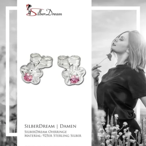 SilberDream Ohrringe Blume Zirkonia rosa 925 Silber Ohrstecker SDO543A
