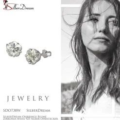 SilberDream Ohrringe Blume Zirkonia weiß 925 Silber Ohrstecker SDO738W