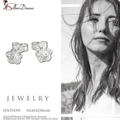 SilberDream Ohrringe Blume Zirkonia weiß 925 Silber Ohrstecker SDO543W