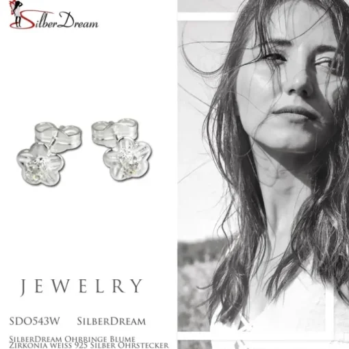 SilberDream Ohrringe Blume Zirkonia weiß 925 Silber Ohrstecker SDO543W