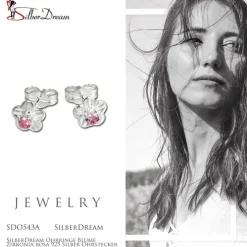 SilberDream Ohrringe Blume Zirkonia rosa 925 Silber Ohrstecker SDO543A