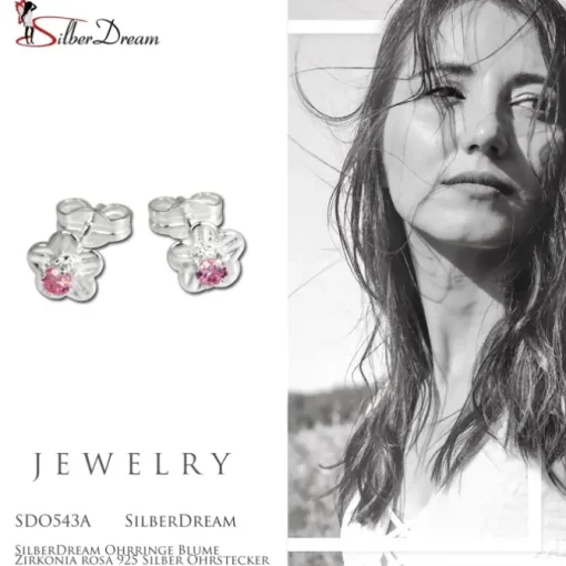 SilberDream Ohrringe Blume Zirkonia rosa 925 Silber Ohrstecker SDO543A