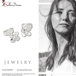 SilberDream Ohrringe Blume weiß 925 Silber Ohrstecker SDO508W