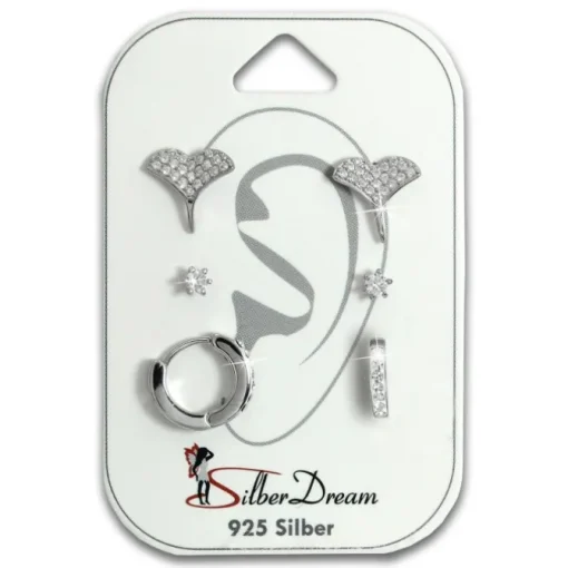 SilberDream Ohrringe 3er Set Ginkgo, Zirkonia, Creole Zirkonia 925er SDS612WJ