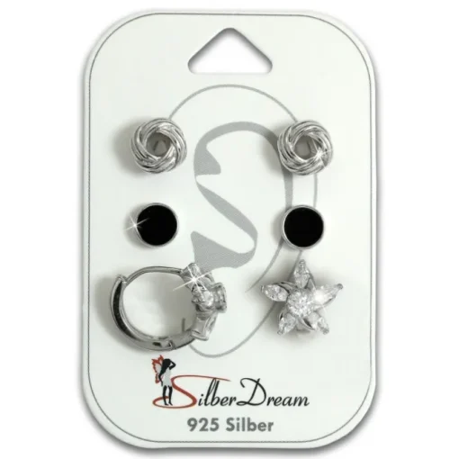 SilberDream Ohrringe 3er Set Knoten, Rund, Creole Blume 925er Silber SDS602WS