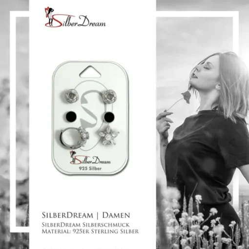 SilberDream Ohrringe 3er Set Knoten, Rund, Creole Blume 925er Silber SDS602WS