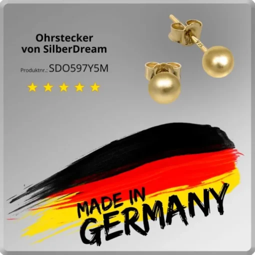 SilberDream Ohrringe Kugel matt 925 Silber vergoldet Ohrstecker SDO597Y5M