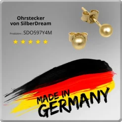 SilberDream Ohrringe Kugel matt 925 Silber vergoldet Ohrstecker SDO597Y4M
