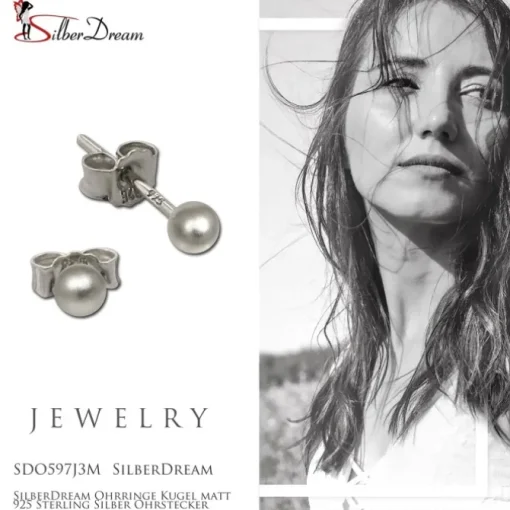 SilberDream Ohrringe Kugel matt 925 Sterling Silber Ohrstecker SDO597J3M