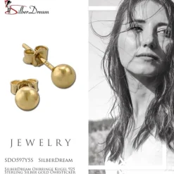 SilberDream Ohrringe Kugel 925 Sterling Silber gold Ohrstecker SDO597Y5S