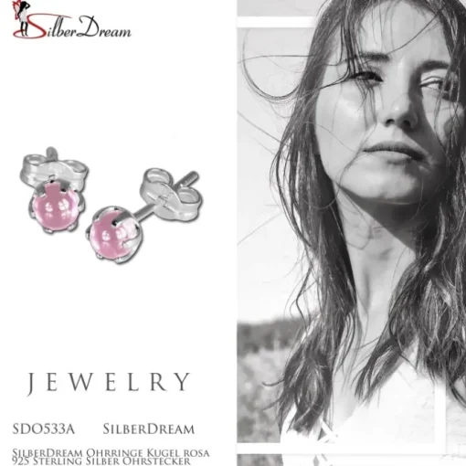 SilberDream Ohrringe Kugel rosa 925 Sterling Silber Ohrstecker SDO533A