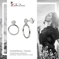 SilberDream Ohrringe Ring mit Blüte weiß 925 Silber SDO526W