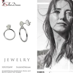 SilberDream Ohrringe Ring mit Blüte weiß 925 Silber SDO526W