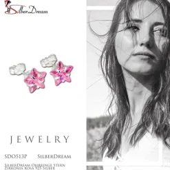 SilberDream Ohrringe Stern Zirkonia rosa 925 Silber SDO513P